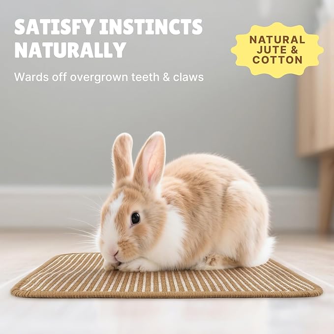 2 Pack Bunny Scratching Pad - Natural Jute-Cotton Woven Cage Mat Chew Toys Teeth Grinding & Claw Care Scratcher for Rabbits, Chinchillas, Guinea Pigs