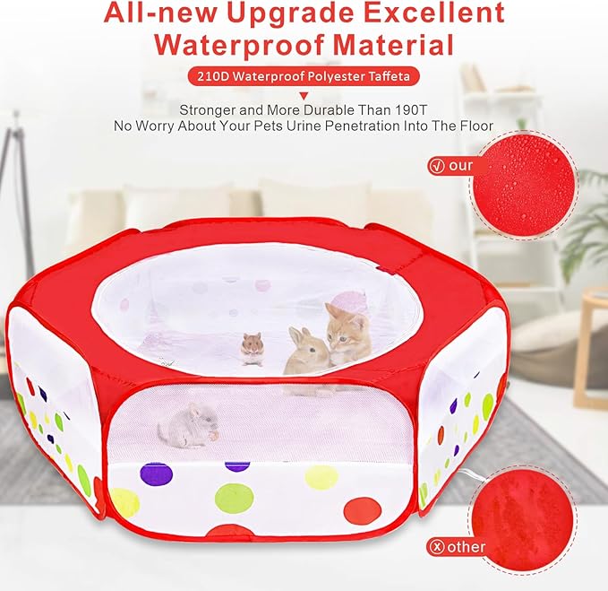 XIRGS Small Animal Playpen, Pet Playpen for Cat/Rabbit/Hamster/Guinea Pig/Bunny/Ferret/Kitten Toys Chick Brooder Box Cage Tent Pop Up Play Pen with Cover, Portable Play Yard Indoor Outdoor Waterproof