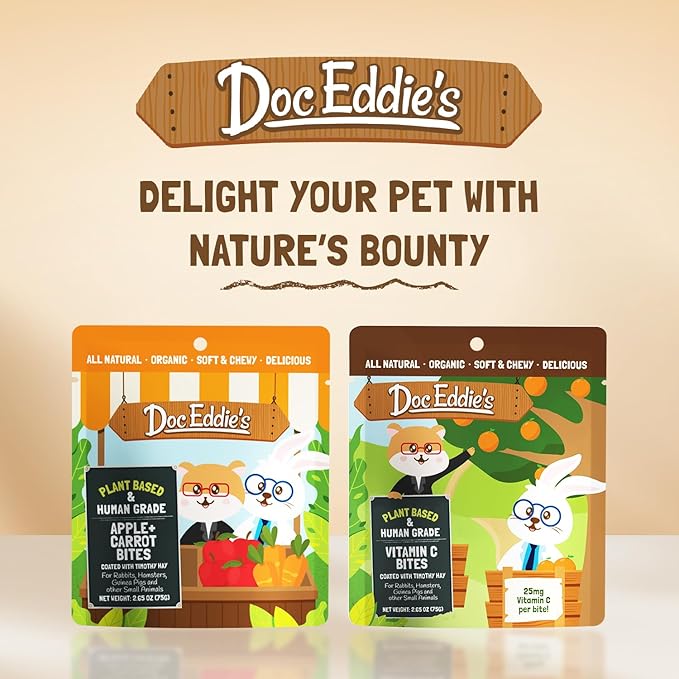 Doc Eddie’s Apples+Carrots Small Animal Soft & Chewy Treats or Snack for Hamster, Rabbit, Chinchilla, Bunny, Gerbil, Mouse, Rat, Hedgehog, or Squirrel - 2.65oz - Made w/Real Fruit, Organic Ingredients