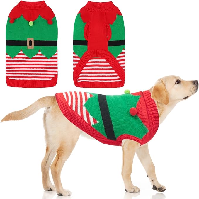 KOOLTAIL Dog Sweater Winter Clothes - Christmas Knitwear Soft Santa Claus Shirt for Cold Weather, Fleece Pet Sweatshirt Pullover Jumper Outfit for Small Medium Large Dogs Puppy Cats Girls Boys Red L