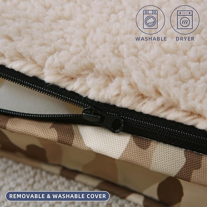 DaysU Dog Bed for Small Dogs, Orthopedic Dog Beds with Removable Washable Cover, Small Egg Crate Foam Pet Bed Mat, Khaki Camo, Suitable for Dogs Up to 20 lbs, 30x20x3in