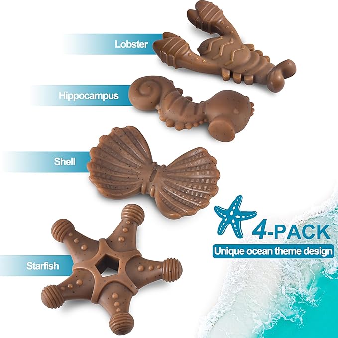 NEZIN Dog Chew Toys for Aggressive Chewers, 4 Pack Indestructible Dog Toys with Tough Nylon, Chew Toy Gift for Dogs of All Breed Sizes