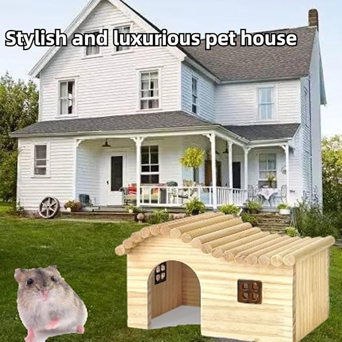 Guinea Pig Wood Hideout Hut with Window Small Animal Wooden House for Rat Chinchilla Hedgehog Hamster Rabbit Bunny (Large)