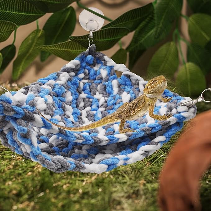 kathson Bearded Dragon Hammock Soft Double-Layered Reptile Hammocks Swing Hanging Bed with Suction Cups Hooks Tank Accessories Hammocks for Small Lizard Leopard Gecko Chameleon(Triangular)