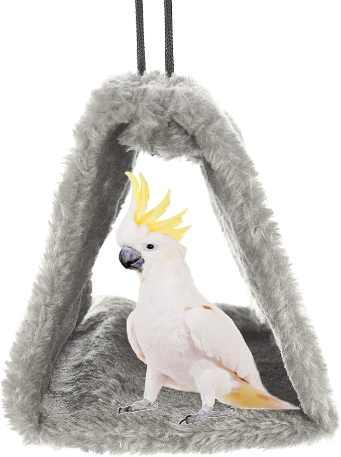 Winter Warm Bird Nest House Shed Hut Hanging Hammock Finch Cage Plush Fluffy Birds Hut Hideaway for Hamster Parrot Macaw Budgies Eclectus Parakeet Cockatiels Cockatoo Lovebird (L, Grey)