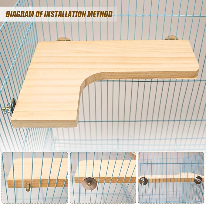 Squirrel Gerbil Chinchilla and Dwarf Hamster L-Shaped Pedal Wooden Platform, 3 Pieces of Natural Wooden Parrot HamsterStanding and Jumping Board,for Rat Activity Chinchilla Bird Cage Accessories (H02)