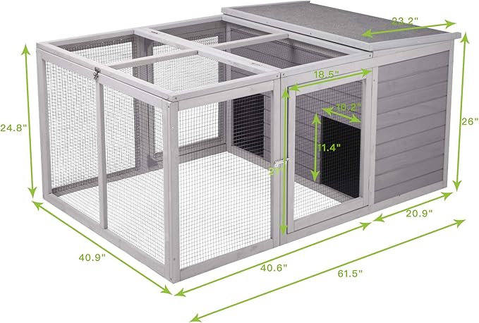 GUTINNEEN Rabbit Hutch Indoor, Bunny Cage Outdoor, Small Animal House with Large Run