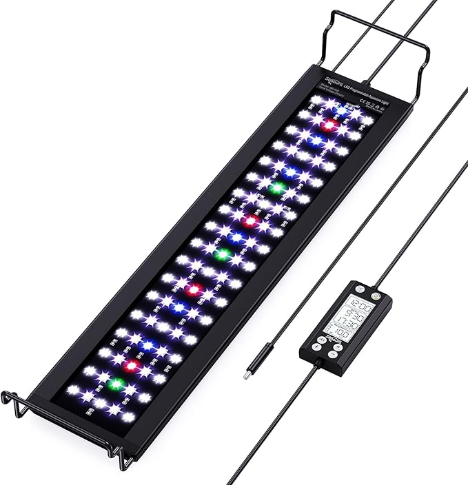 Aquarium Plant Growth Light, 30-36in Full Spectrum LED Fish Lights with Temperature Monitor, 24/7 Programmable with Power Off Memory, WRGB Custom, 20 Dimmable for Freshwater Aquariums