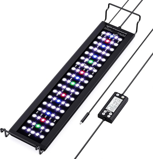 Aquarium Plant Growth Light, 30-36in Full Spectrum LED Fish Lights with Temperature Monitor, 24/7 Programmable with Power Off Memory, WRGB Custom, 20 Dimmable for Freshwater Aquariums