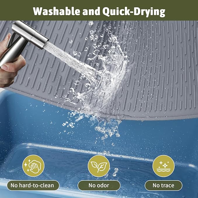 Rubber Cat Litter Mat, Indoor Kitty Litter Box Mat, Waterproof, Easy-to-Clean, Odorless, Textured Surface, Anti-Slip Design (L:34" x 22")