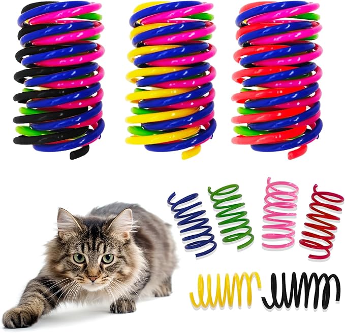 AGYM Colorful Plastic Spring Cat Toys, 24 Pack Spiral Springs for Indoor Cats to Swat, Bite, Hunt, Interactive Toys for Cats and Kittens