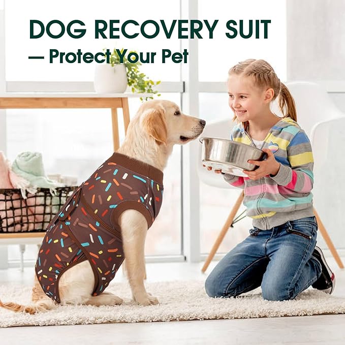 Kuoser Dog Recovery Suit for Post-Surgery Care, Spay Neuter Bodysuit for Female & Male Dogs, Anti-Licking Surgical Onesie, Snug Fit for Abdominal Wound Protection & Skin Healing, Brown L