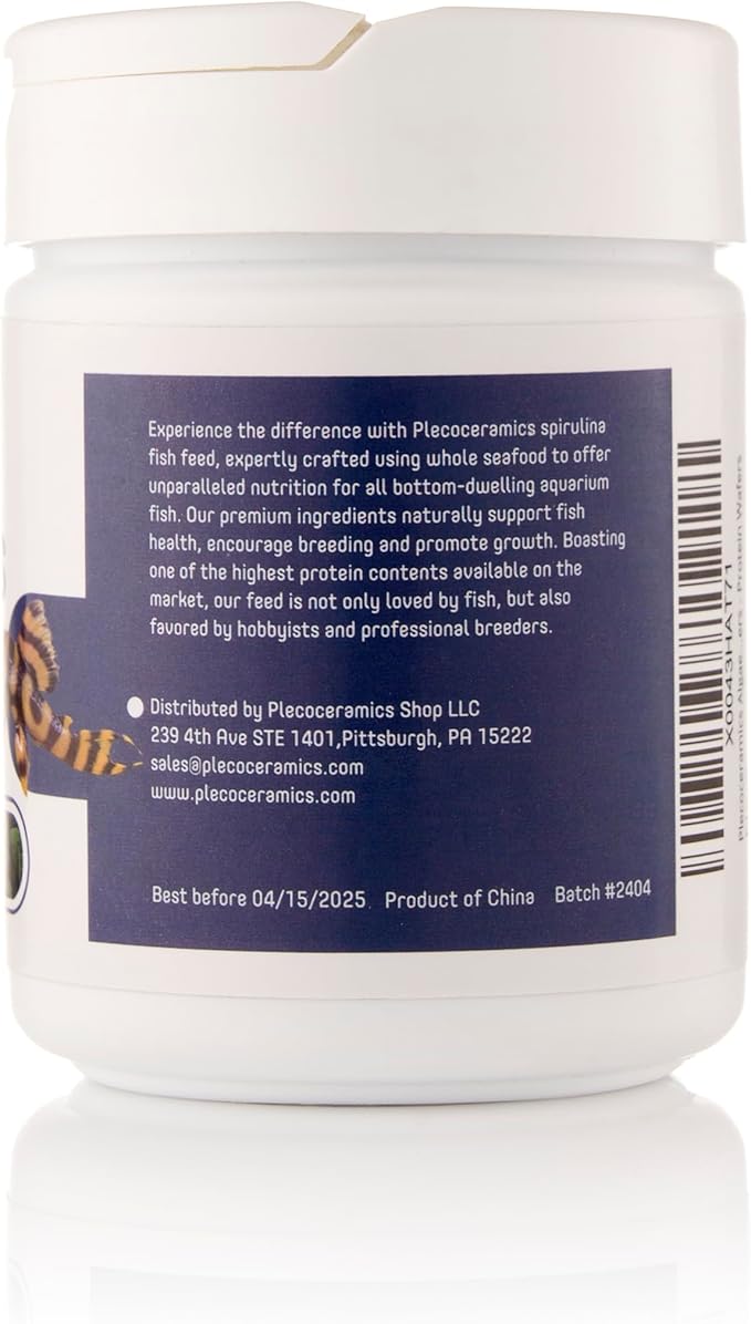 Plecoceramics Algae Wafers Universal Fish Food for Aquarium Fish, Turtles, Goldfish, Catfish - Spirulina Protein Wafers for Bottom Feeders (50 gr)