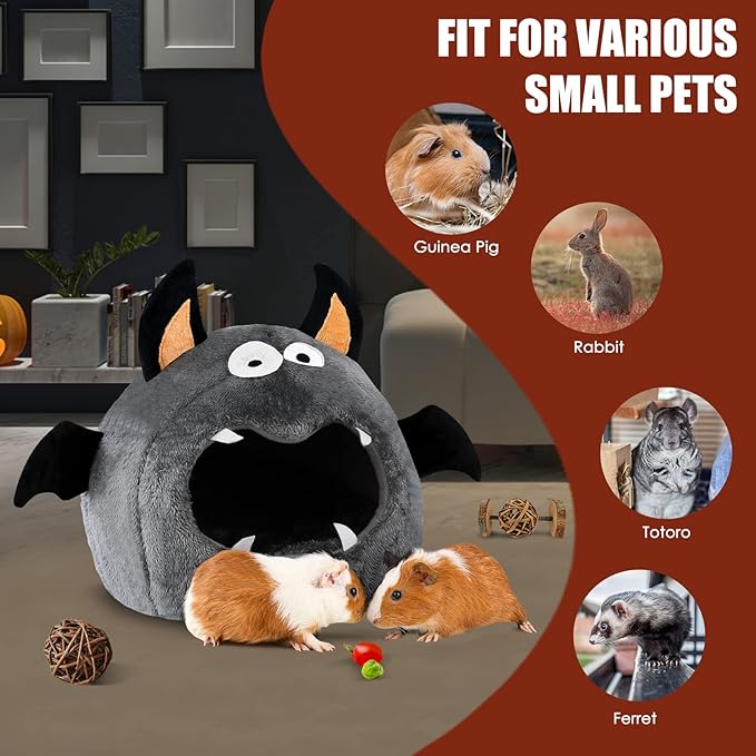 Guinea Pig Hideout - Guinea Pig Bed, Halloween Style Small Pet Hides, Ideal Bed for Small Pets, Bat Shape, Dark Gray