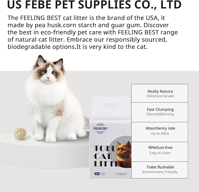 Tofu Cat Litter 11.2LB(5.6lb×2bag) Clumping, 100% Natrual Raw Materials, Clumping,Flushable,Ultra Absorbent and Fast Drying,Solubility in Water,Really Dust-Free,Less Scattering
