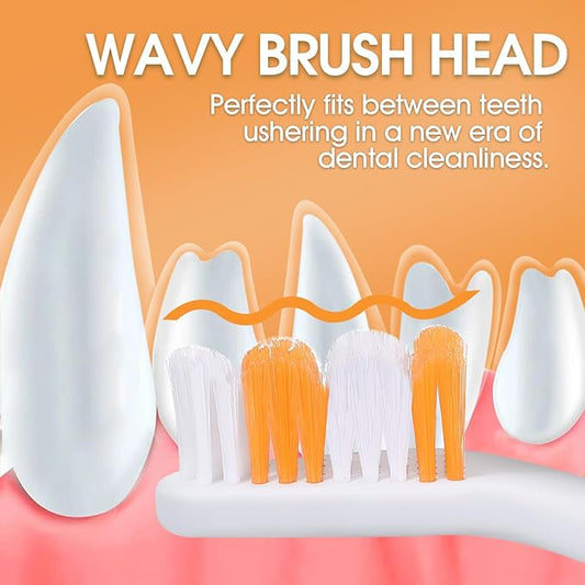 Dog Toothbrush – Newly Upgraded Dual-Head Design with 60° Wavy Bristles–Gently Surrounds Teeth for Deep Cleaning and Plaque Removal – Non-Slip Handle, Ideal for Daily Pet Dental Care (Orange, 1-Pack)
