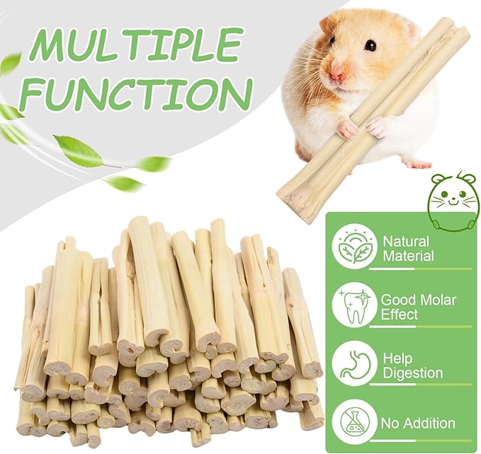 2 LB Natural Sweet Bamboo Chew Toys, Bamboo Chew Sticks, 908g Pet Snacks for Hamster Chinchilla Guinea Pig, Molar Treats Snack for Small Animals