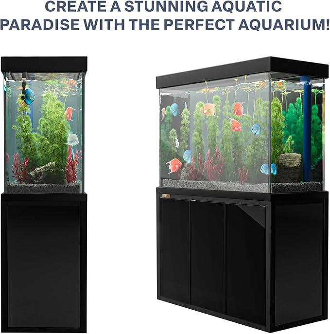 175 Gallon Aquarium Fish Tank with Upright Fishtank Stand Water Pump Freshwater Filter LED Bundle and Straight Corners Clear Glass - All Black
