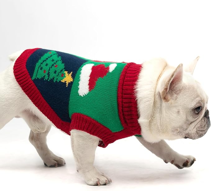 KOOLTAIL Christmas Sweater, Cold Weather Knitted Turtleneck Pullover for Dogs, Red Green Color Design Sweatshirt, Thick Warm Winter Clothes for Small Medium Large Dogs Boys Girls, XL