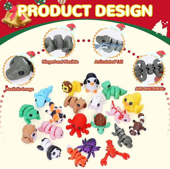 20PCS Mini Animals Set, 3D Printed Little Animals Articulated Flexible Fidget Toy, Mini Animal Figurines Toy, 3D Printed Cute Animal Toys Home, Office, Executive Desk for Christmas Decoration