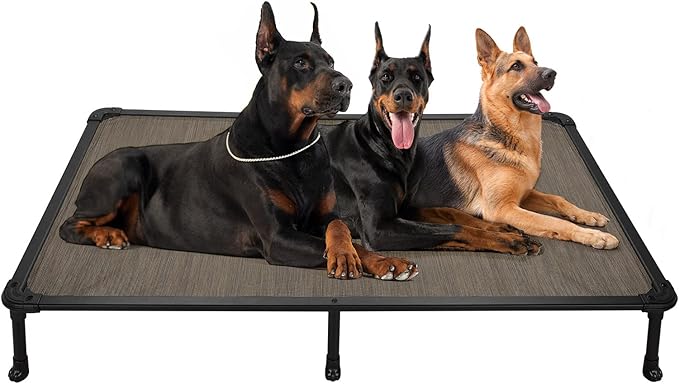 Veehoo Chew Proof Elevated Dog Bed - Cooling Raised Pet Cot - Rustless Aluminum Frame and Durable Teslin Mesh, Unique Designed No-Slip Feet for Indoor or Outdoor Use, Brown, XX-Large, CWC2002