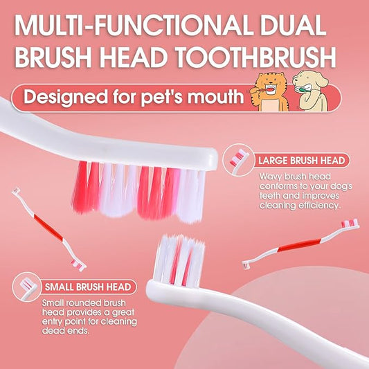 Dog Toothbrush – Newly Upgraded Dual-Head Design with 60° Wavy Bristles – Gently Surrounds Teeth for Deep Cleaning and Plaque Removal – Non-Slip Handle, Ideal for Daily Pet Dental Care (Red, 6-Pack)