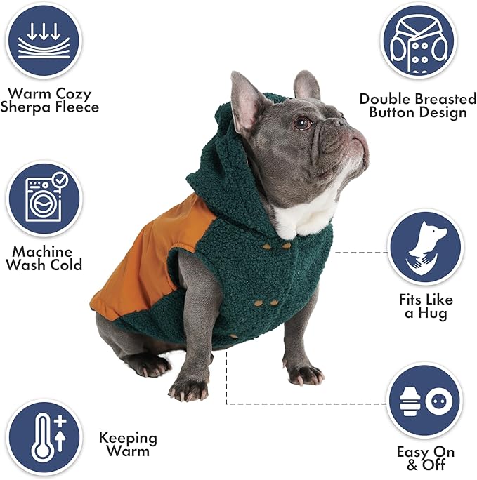 Spark Paws Reversible Dog Sweater, Sherpa Jacket Vest with Warm Fleece Lining, Warm Coat for Winter, Suitable for Small Medium, Large, XL XXL Dogs - Orange and Green - S