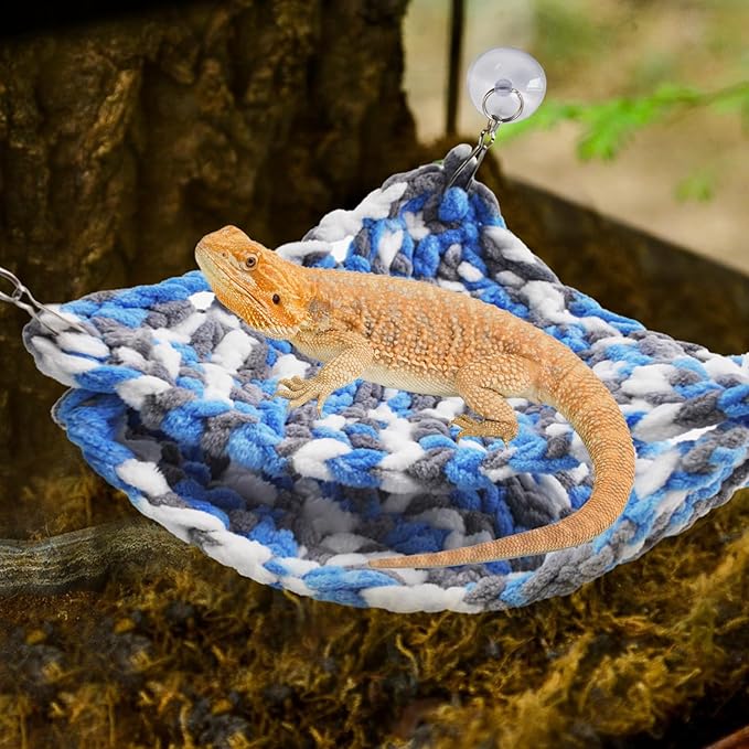 kathson Bearded Dragon Hammock Soft Double-Layered Reptile Hammocks Swing Hanging Bed with Suction Cups Hooks Tank Accessories Hammocks for Small Lizard Leopard Gecko Chameleon(Triangular)
