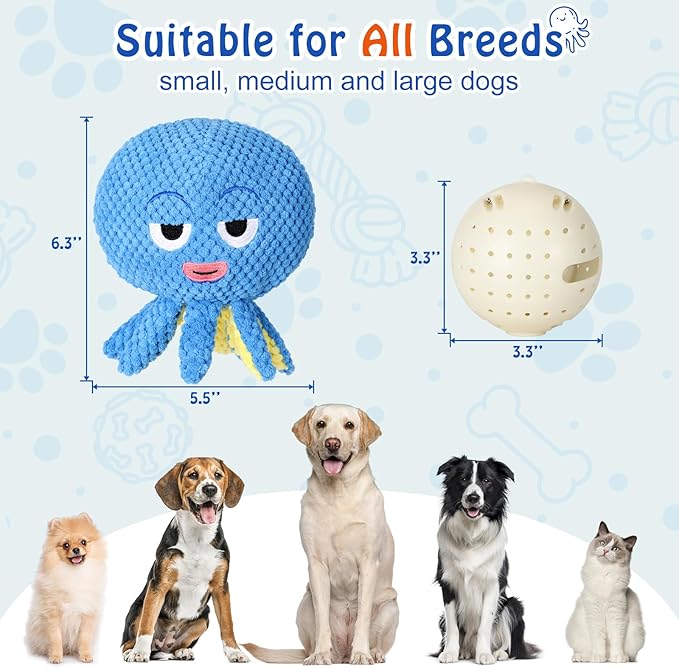 CiyvoLyeen Octopus Interactive Dog Toys to Keep Them Busy with Electric Moving Automatic Ball, Plush Stuffed Funny Cute Puppy Pet Toy for Boredom Christmas Birthday Gift for Small, Medium, Large Dogs