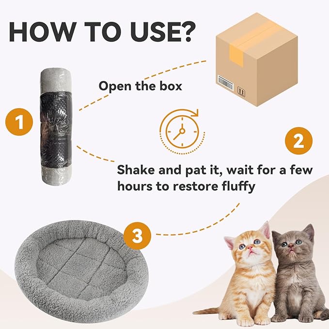 PETLESO Cat Bed Mat 15.75" Round Pad with Pillow Around, Indoor Soft Warm Pet Bed for Cats Dogs Rabbit Curling Sleep/Nap, Antiskid Bottom, Washable, Medium