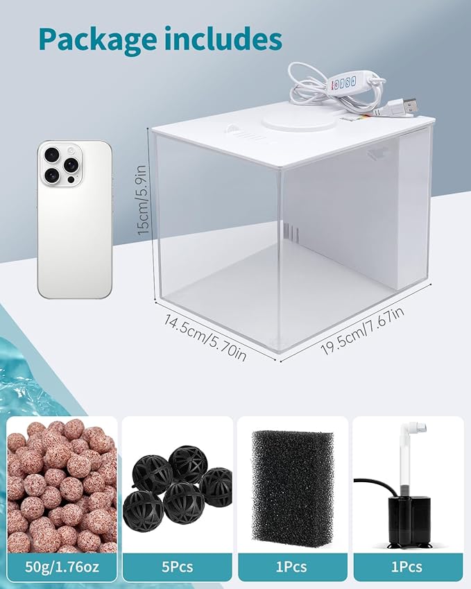 Fish Tank Betta Starter Kit 1 Gallon Desktop Small Aquarium Kit with LED Light and Filter Media & Water Pump– Compact Aquarium for Betta Fish, Small Fish, Shrimp, or Plants