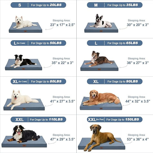 Outdoor Dog Bed for Medium Dogs, Waterproof Dog Crate Bed for Puppy Beds, Orthopedic Egg Crate Foam Pet Bed with Washable and Removable Oxford Cover, Blue