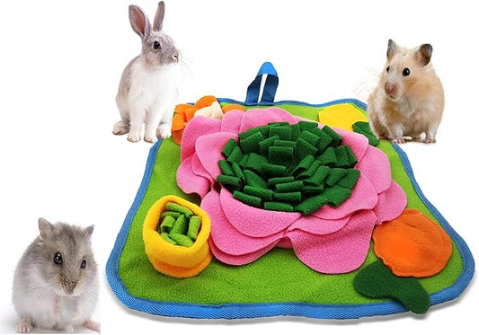 Rabbit Foraging Mat，Bunny Snuffle Mat for Hamsters Puzzle Toys Ferrets Interactive Feeding Mat for Guinea Pigs Hedgehog Chinchillas Small Animals Stress Relief (Green Pink)