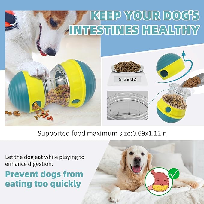 AOEEK Dog Treat Toys, Puppy Puzzle Adjustable Food Dispenser Slow Feeder, Enrichment Treat Dispensing Toy Ball for Large/Medium/Small Breed Dogs Pet Gift (Yellow)