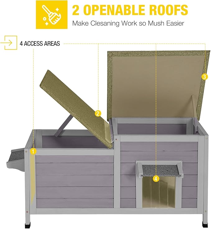 Aivituvin Cat House Outdoor Feral Cat Shelter Weatherproof Cat Condo for Winter Double Rooms Kitty Cage