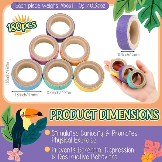 180 Pcs 1.85 Inch Bagels Bird Toys for Parrots Cardboard Bird for Chewing Shredding Foraging Play Foot Wooden Parrot Toys for Medium and Large Macaws Cockatoos