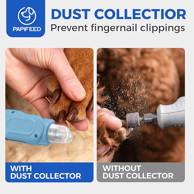 PAPIFEED 6-Speed Dog Nail Grinder Quiet, Silent Groom Pro with 2 LED Lights & Dust-Proof Cover, Nail Grinder for Large/Medium/Small Dogs & Cats, Rechargeable Type-C Charging - Blue