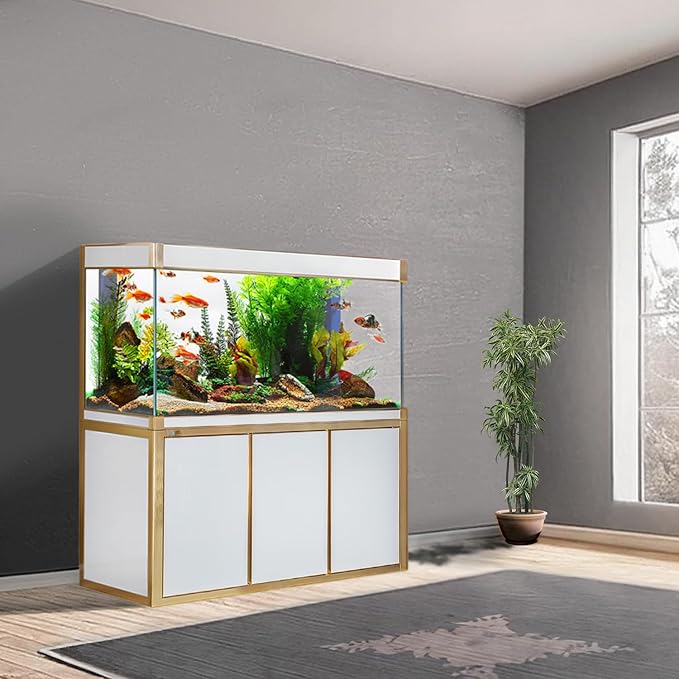 175 Gallon Aquarium Tempered Ultra-Clear Glass with Complete Setup in White with Gold Trims