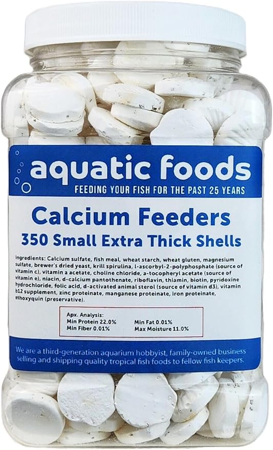 Aquatic Foods Inc. Calcium Feeder Small Shells. Extra Thick Shells for Shrimp, Snails, Crabs, Crayfish, Hermit Crabs and All Tropical Fish…350 Count Jar