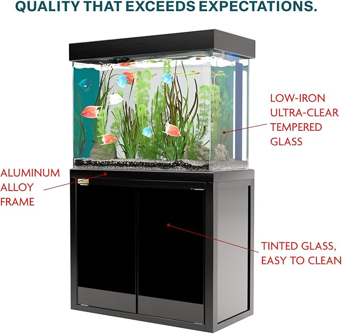 50 Gallon Fish Tank with Premium Tempered & Ultra Transparent Glass (Complete Aquarium Setup) All in Black