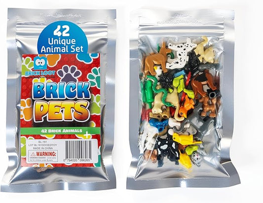 Brick Loot Animal Toy Pet Pack – 42-Piece Miniature Animal Figures Set, Educational Playset for Kids, Includes Assorted Wild and Domestic Animals, Ideal for Learning and Imaginative Play
