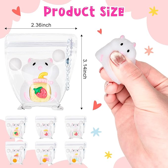 6 Pack Hamster Squeeze Toys, Small Cute Stress Relief Squishy Toys, Soft Animal Fidget Sensory Toys Squishies for Kids Adults Party Favors Gifts
