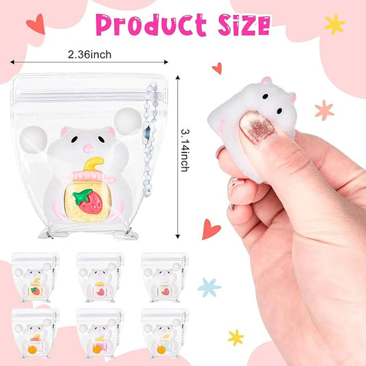 6 Pack Hamster Squeeze Toys, Small Cute Stress Relief Squishy Toys, Soft Animal Fidget Sensory Toys Squishies for Kids Adults Party Favors Gifts