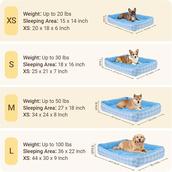 MIHIKK Rectangle Dog Beds for Extra Large Dogs & Cats, Orthopedic Sleeping Pet Bed for Couch with Durable Puppy Cuddler and Anti-Slip Bottom Machine Washable 44 * 30 Inch (Blue)