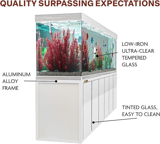 500 Gallons Tempered Glass Aquarium, Modern Rectangular White Silver Tank with Advanced Filtration System - Fish & Aquarium Equipment