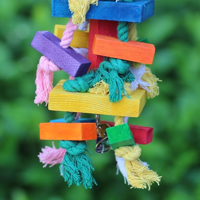 Bird Chewing Toy Large Medium Parrot Cage Bite Toys African Grey Macaws Cockatoos Eclectus Amazon (Knot Block-17.5inch)