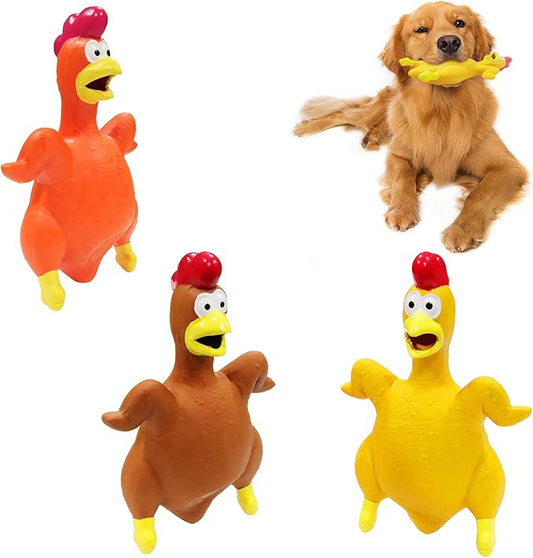 Chicken Dog Toys, Natural Rubber Grilled Chicken Squeaky Toys, Durable Chew Toys for Small to Large Dogs, Teething Puppy Dogs (3 Packs)