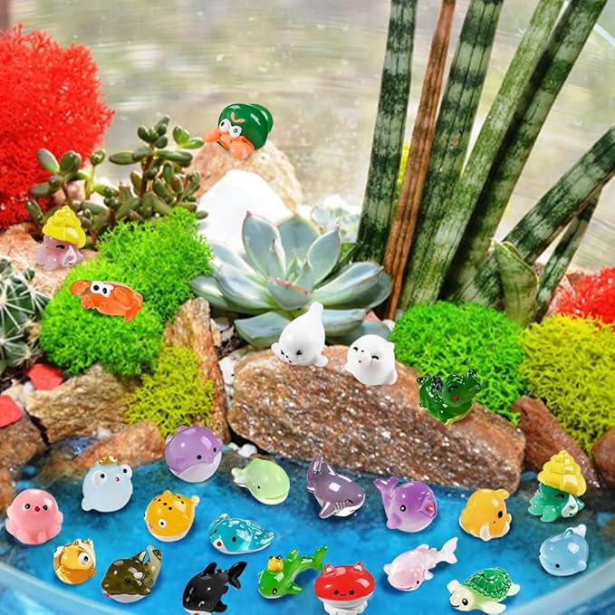 36pcs Mini Ocean Resin Animals Tiny Sea Animals Figurines Marine Miniature Plastic Animals Aquarium Ornaments Decorations for DIY Fish Tank Potted Micro Fairy Garden Dollhouse