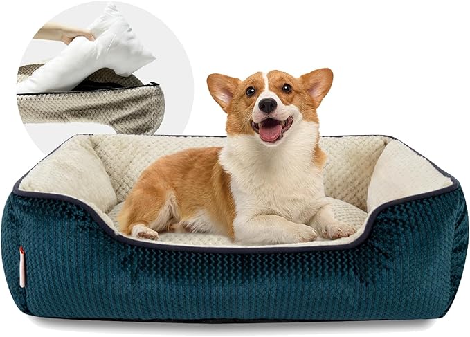 Miguel Removable Washable Dog Bed for Medium Dog Easy Clean - Rectangle Pet Bed for Large Cats with Zipper Cover Bolster Cuddle Puppy Bed with Supportive Side Wall Slip-Resistant Bottom, Blue 30 Inch
