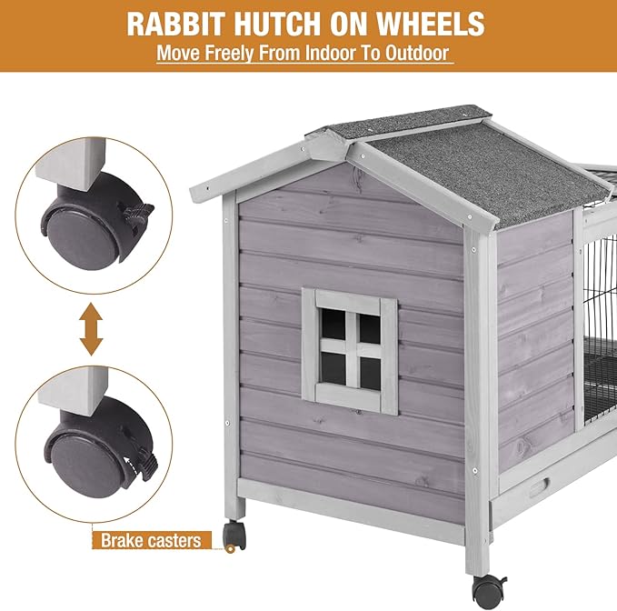 GUTINNEEN Rabbit Hutch Indoor Outdoor Bunny Cage Upgrade Large Space for Rabbit,Guinea Pig,Bunny and Other Small Animals,On Wheels Move Easily.